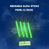 Four Green Reusable Glow Sticks, Reflective Cords, Camping, Hiking, Emergency Light