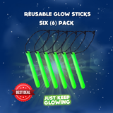 Six Green Reusable Glow Sticks, Reflective Cords, Camping, Hiking, Emergency Light