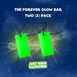 Forever Glow Bar Two-Pack: Reusable, battery-free lights. Two glow bars against a starry background. Text: The Forever Glow Bar Two (2) Pack. Just Keep Glowing.